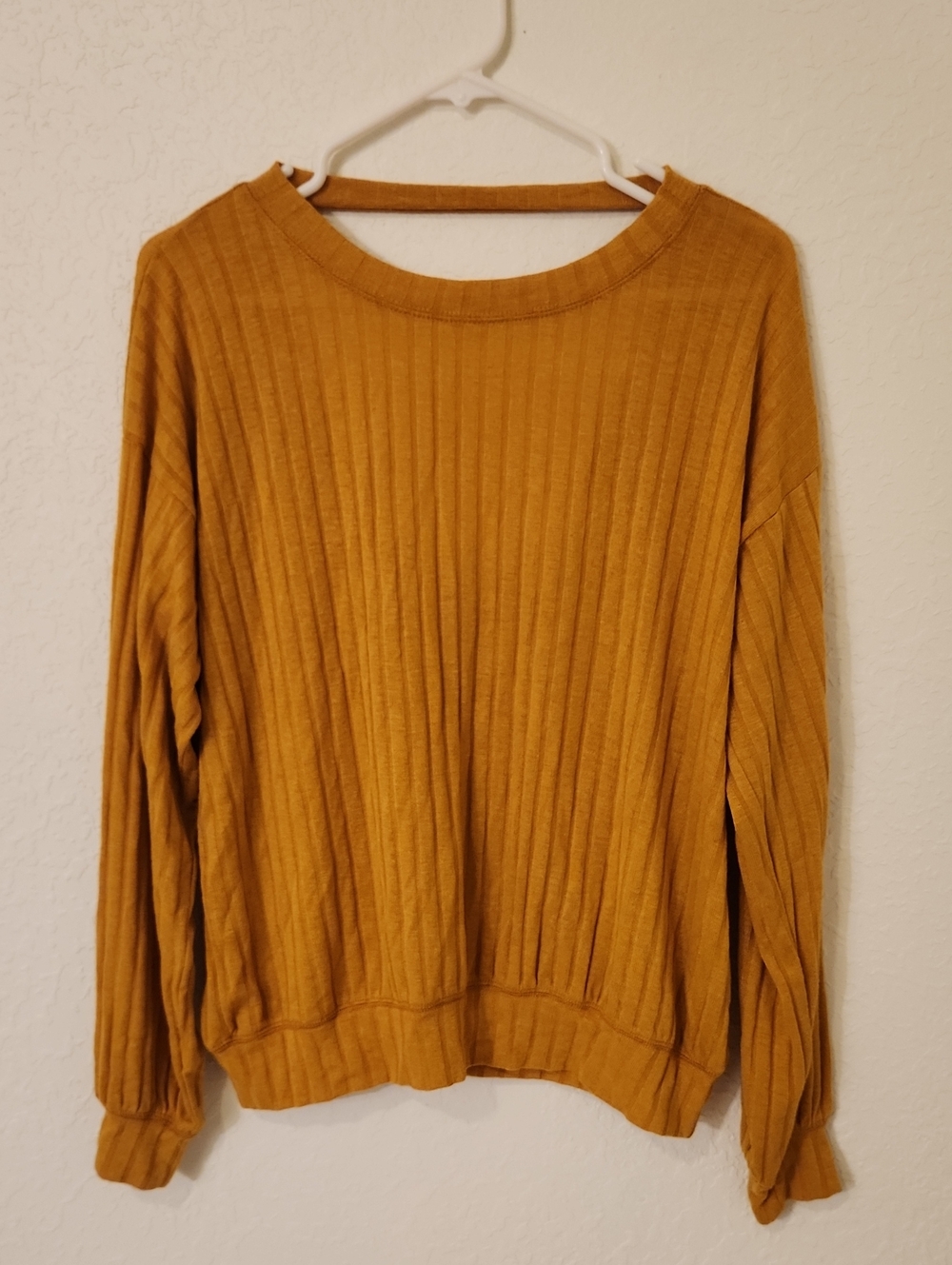 FP Beach Free People Mustard Ribbed Long Sleeve Open Back Made In Usa Size Small